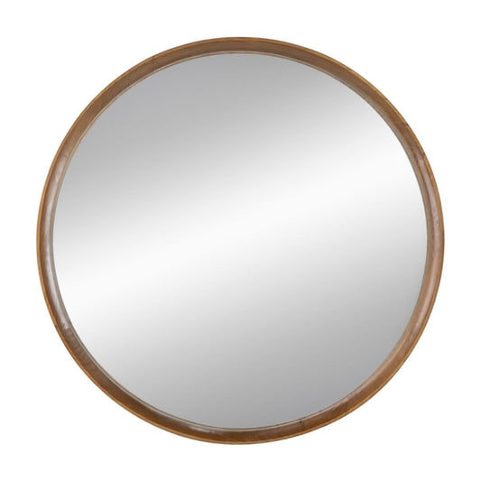 Roe Wall Mirror | 32" | Round Mounted | Brown Pine Wood