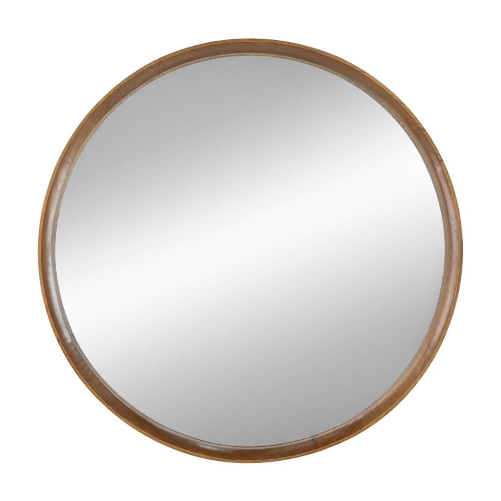 Roe Wall Mirror | 32" | Round Mounted | Brown Pine Wood