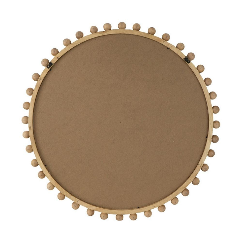 Emu 34 Inch Round Wall Mirror with Beaded Natural Brown Fir Wood Frame By Casagear Home BM285937
