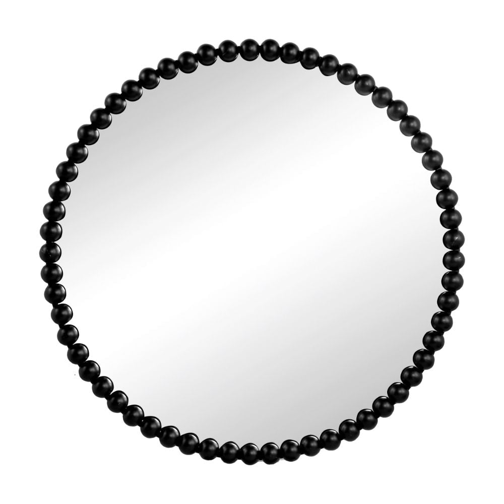 Emu Wall Mirror | 32" | Round | Beaded Black Metal Accent
