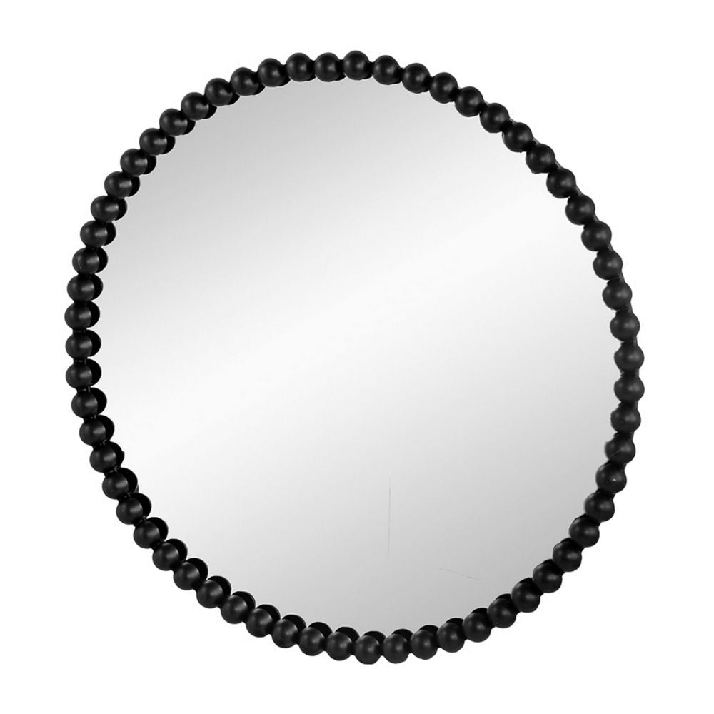 Emu 32 Inch Modern Round Wall Mirror Beaded Black Metal Accent Frame By Casagear Home BM285938