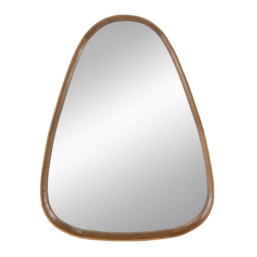 Roe 37 Inch Accent Wall Mirror, Brown Curved Pine Wood Frame, Minimalistic By Casagear Home