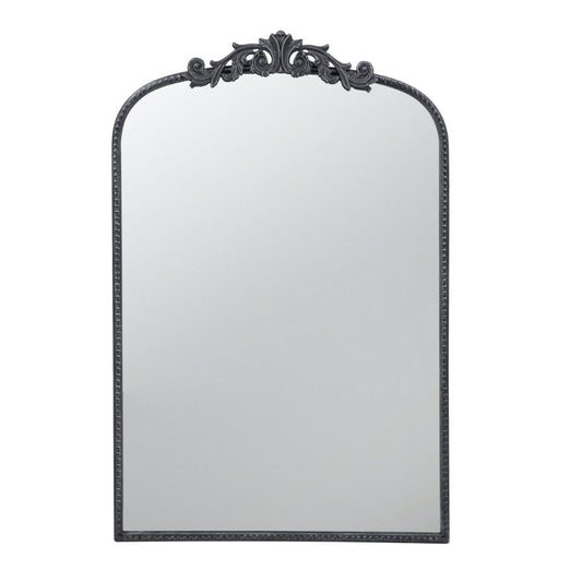 Kea 36 Inch Wall Mirror, Black Curved Metal Frame, Baroque Accent Design By Casagear Home