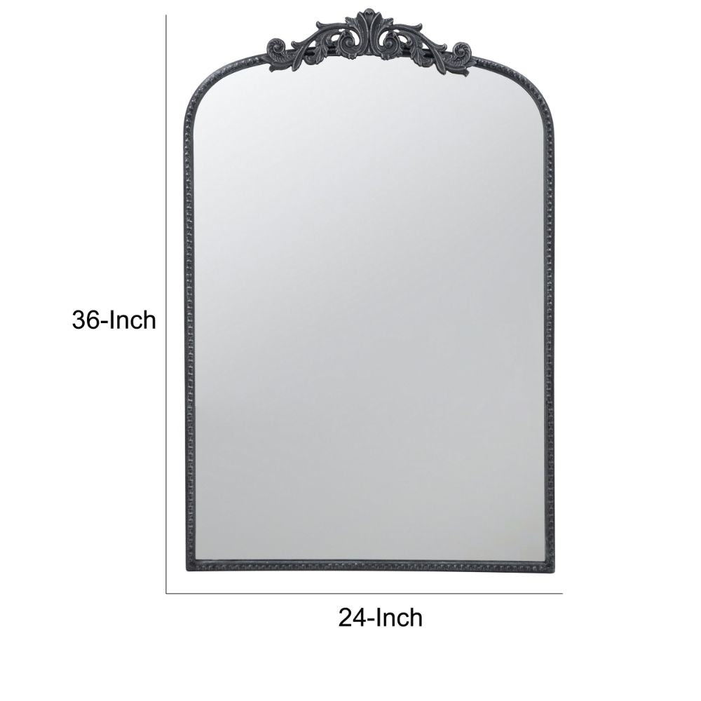 Kea 36 Inch Wall Mirror Black Curved Metal Frame Baroque Accent Design By Casagear Home BM285941