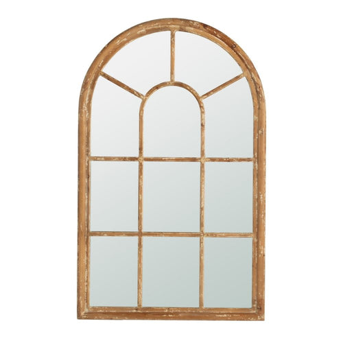 Wall Mirror | 54" | Window Pane Design | Fir Wood | Brown