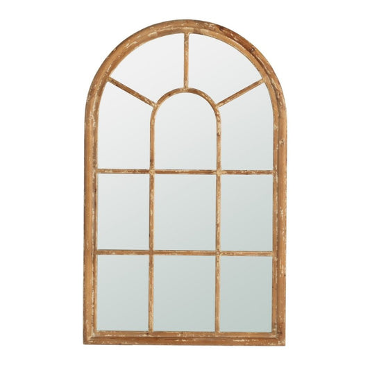 Wall Mirror | 54" | Window Pane Design | Fir Wood | Brown
