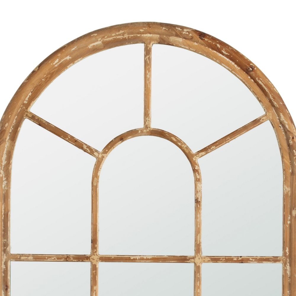 54 Inch Wall Mirror with Window Pane Design Fir Wood Distressed Brown By Casagear Home BM285948