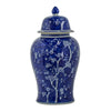 18 Inch Porcelain Ginger Jar Finial Lid and Round Curved Blue Flowers By Casagear Home BM285950