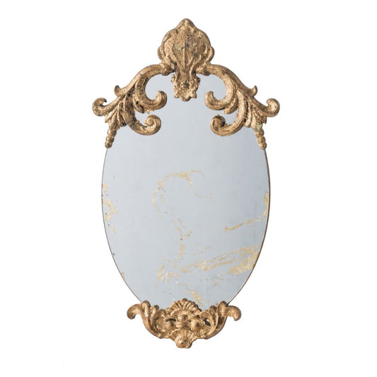 Vic Wall Mirror | 21" | Oval | Scrolled Wood Frame | Antique Gold