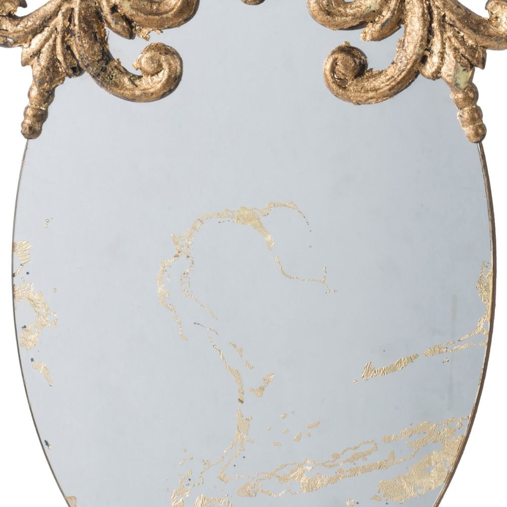 Vic 21 Inch Oval Wall Mirror Ornate Scrolled Wood Frame Antique Gold Finish By Casagear Home BM285953