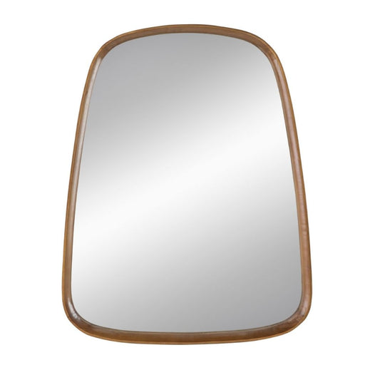 Roe 27 Inch Wall Mirror, Brown Curved Pine Wood Frame, Minimalistic By Casagear Home