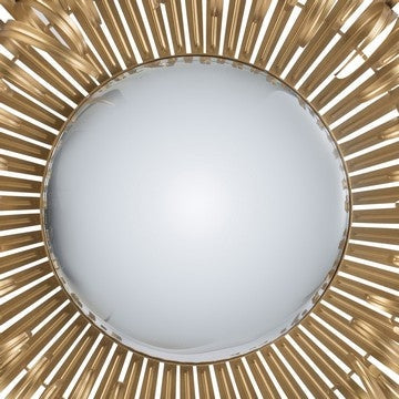 27 Inch Round Wall Mount Accent Decor Mirror Sunburst Iron Frame Gold By Casagear Home BM286092