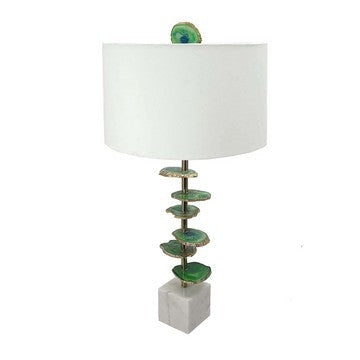 Parks 30 Inch Table Lamp With Agate Slices and Linen Drum Shade, White By Casagear Home