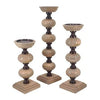 Candleholders | Set of 3 | 23", 18", 14" | Wood Pillar Orbs | Brown