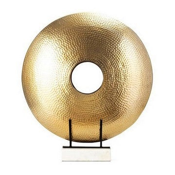 22 Inch Round Statuette, Tabletop Decor, Gold Disk, White Marble Base By Casagear Home