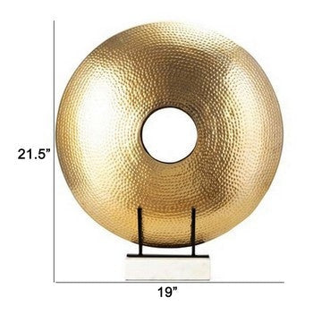 22 Inch Round Statuette Tabletop Decor Gold Disk White Marble Base By Casagear Home BM286099