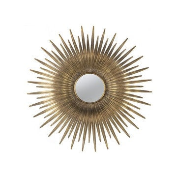 28 Inch Wall Mount Accent Mirror with Round Sunburst Iron Frame,  Gold By Casagear Home