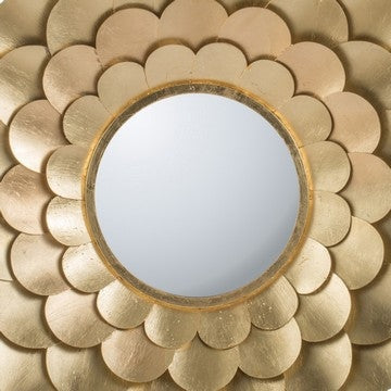 32 Inch Round Wall Mount Mirror Blooming Flower Decor Gold Finished Iron By Casagear Home BM286104
