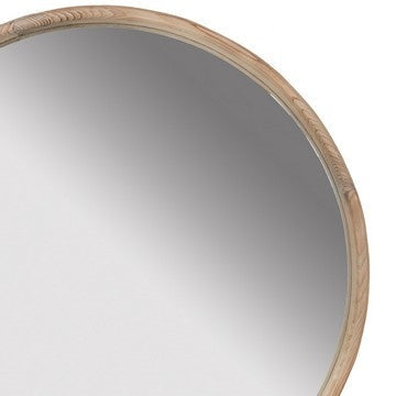 28 Inch Round Wall Mount Accent Mirror Natural Fir Wood with Subtle Grains By Casagear Home BM286105