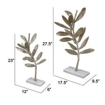 28 23 Inch Set of 2 Metal Statuettess Decorative Accent Olive Tree White By Casagear Home BM286108