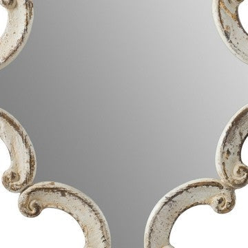 30 Inch Accent Wall Mirror Carved Ornate Scrollwork Antique White Fir Wood By Casagear Home BM286109