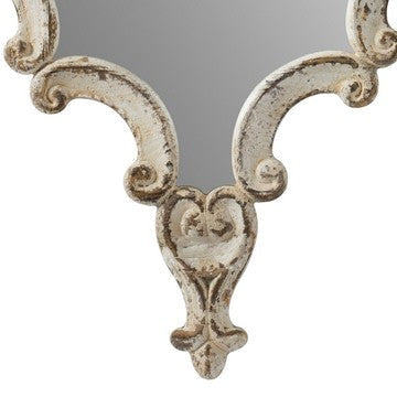 30 Inch Accent Wall Mirror Carved Ornate Scrollwork Antique White Fir Wood By Casagear Home BM286109
