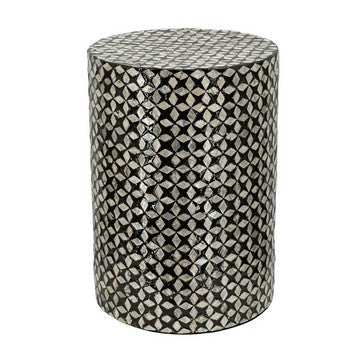 Capiz Stool Table | 20" | Cylindrical | Silver Black Geometric