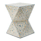 20 Inch Capiz Accent Stool Table, Hourglass Triangular, Off White Ivory By Casagear Home