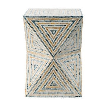 20 Inch Capiz Accent Stool Table Hourglass Triangular Off White Ivory By Casagear Home BM286116