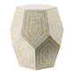 21 Inch Capiz Accent Stool Table, Hexagonal Drum, Angled Look, Beige White By Casagear Home
