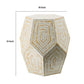 21 Inch Capiz Accent Stool Table Hexagonal Drum Angled Look Beige White By Casagear Home BM286117