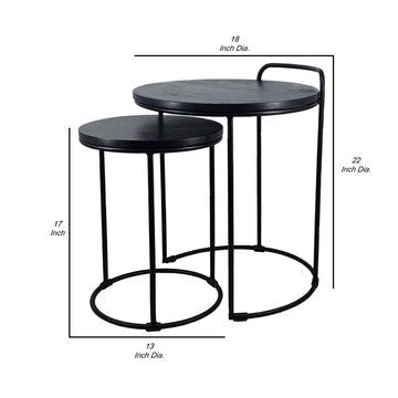 18 22 Inch Round Nesting End Tables Set of 2 Mango Wood Set of 2 Black By Casagear Home BM286119