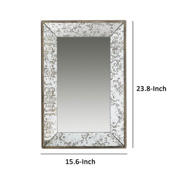 Rosa 16 x 24 Wall Mount Mirror Brown Wood Frame with Abstract Gold Overlay By Casagear Home BM286121