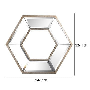 Toby 12 x 14 Inch Wall Mount Accent Mirror Dual Hexagon Wood Frame Brown By Casagear Home BM286123