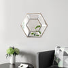 Toby 12 x 14 Inch Wall Mount Accent Mirror, Dual Hexagon Wood Frame, Brown By Casagear Home