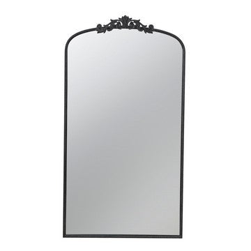 Kea 66 Inch Wall Mirror, Black Curved Metal Frame, Ornate Baroque Design By Casagear Home