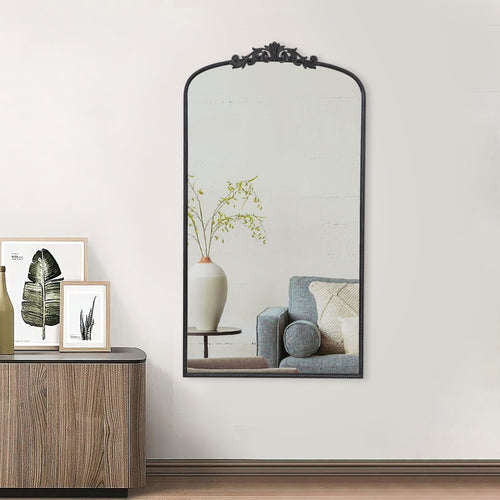 Kea Wall Mirror | 66" | Curved Metal Frame | Baroque | Black