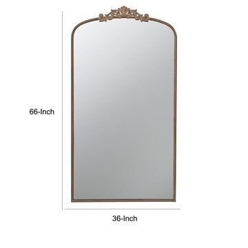 Kea 66 Inch Wall Mirror Gold Curved Metal Frame Ornate Baroque Design By Casagear Home BM286126