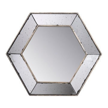 Filo 21 Inch Wall Accent Mirror, Raised Tray Edges, Hexagonal Mirror Frame By Casagear Home