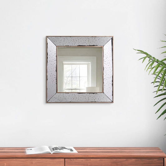 Filo 18 Inch Square Wall Accent Mirror, Raised Tray Edges, Mirrored Frame By Casagear Home