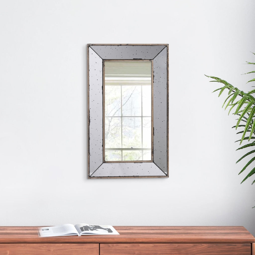 Filo 24 Inch Wall Mirror, Raised Tray Edges, Mirrored Rectangular Frame By Casagear Home