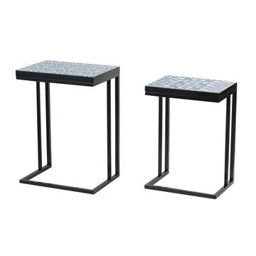 Nesting Tables | 22", 24" | Blue White Pattern Tops | Set of 2