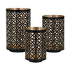 Lantern Candle Holders | Set of 3 | Moroccan Lattice | Gold Black Metal