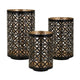 Lantern Candle Holders | Set of 3 | Moroccan Lattice | Gold Black Metal