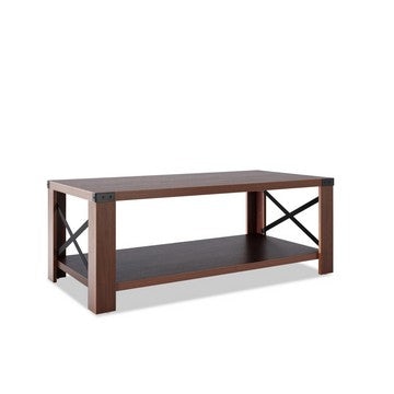 Miles 47 Inch Wood Rectangular Coffee Table with Open Shelf, Classic Brown By Casagear Home