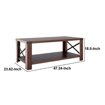 Miles 47 Inch Wood Rectangular Coffee Table with Open Shelf Classic Brown By Casagear Home BM286185