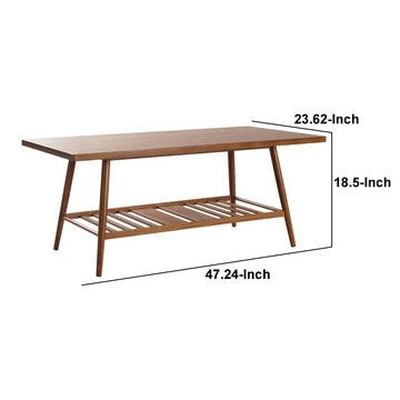 Ivan 45 Inch Classic Wood Rectangular Coffee Table Slatted Shelf Brown By Casagear Home BM286190