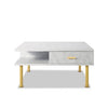 Victor 32 Inch Faux Marble Square Coffee Table Drawers Modern White Gold By Casagear Home BM286191