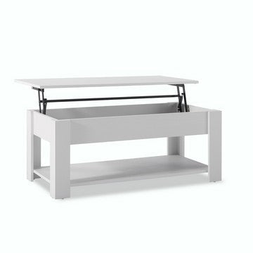 Ted 39 Inch Lift Top Extendable Coffee Table with Open Shelf, White Finish By Casagear Home