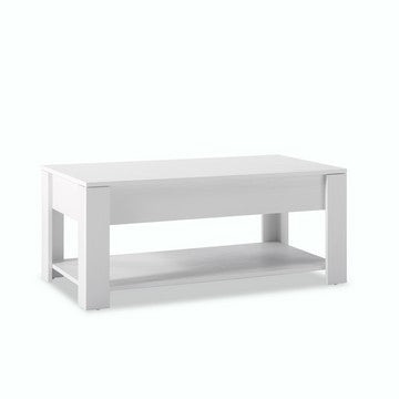 Ted 39 Inch Lift Top Extendable Coffee Table with Open Shelf White Finish By Casagear Home BM286193